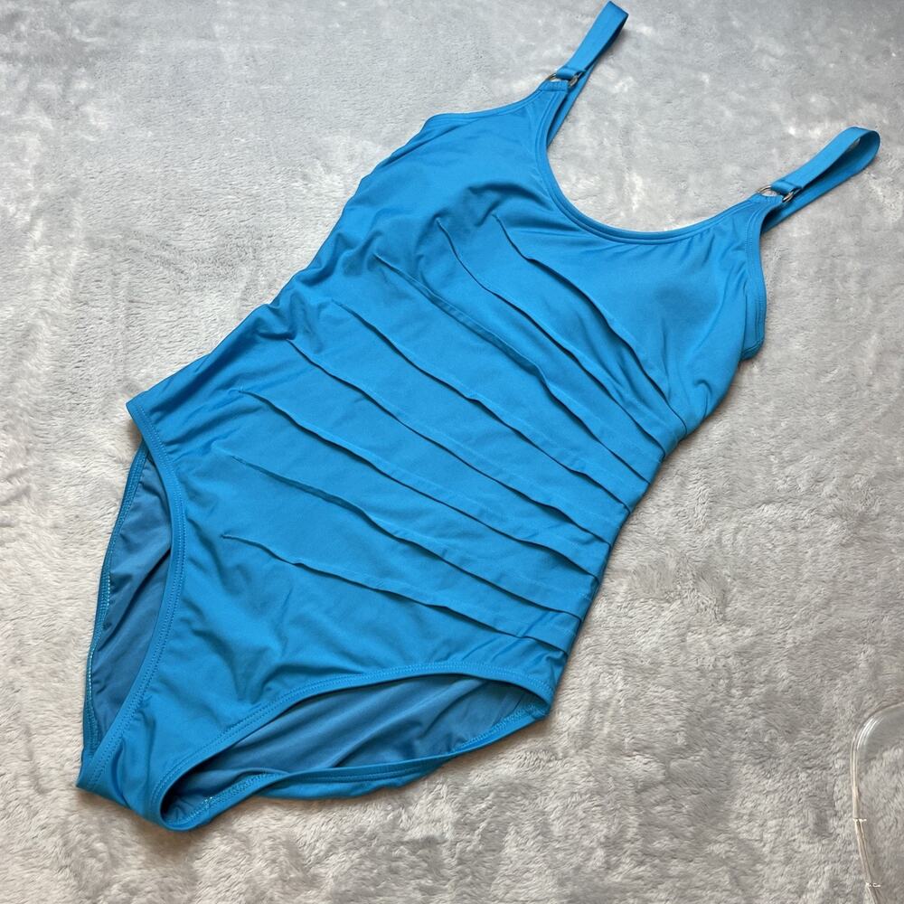 Calvin Klein Womens One Piece Swimsuit Sz 8 Turquoise Starburst Slimming Resort